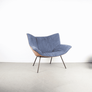 Label Gustav Fauteuil Blauw Stof/Cognac Leer - Staal