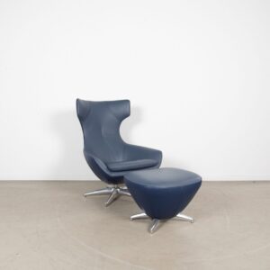 Leolux Caruzzo Fauteuil Donkerblauw Leer + Hocker