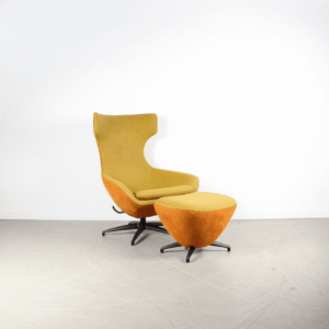 Leolux Caruzzo Plus Fauteuil Geel/Cognac Stof + Hocker