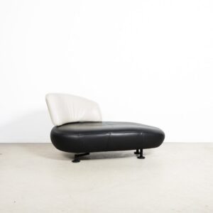 Leolux Kikko Chaise Longue Fauteuil Wit/Zwart Leer