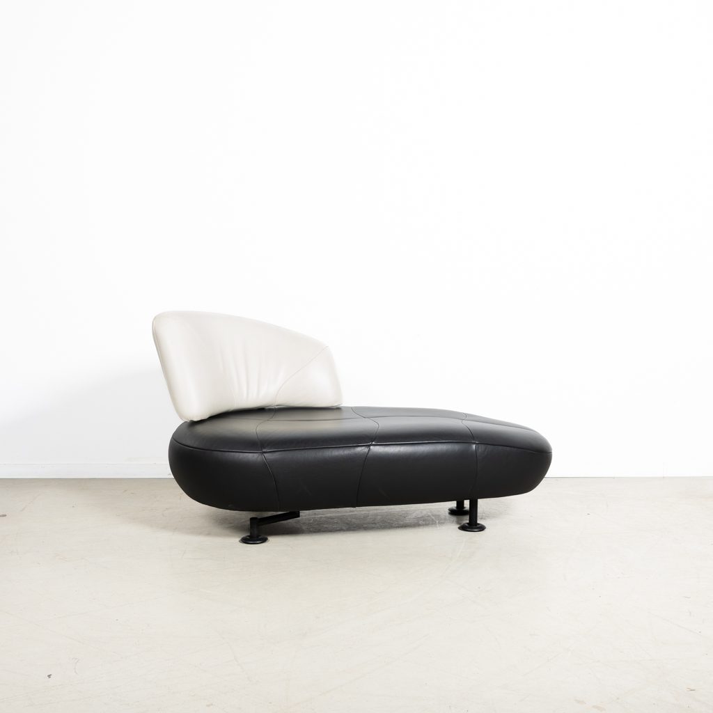 Leolux Kikko Chaise Longue Fauteuil Wit/Zwart Leer