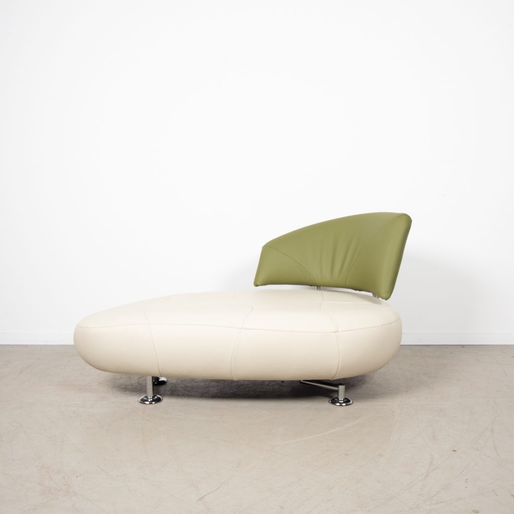Leolux Kikko Chaise Longue Fauteuil Wit/Groen Leer - Image 2