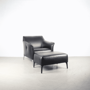 Leolux Mayon Fauteuil Zwart Leer + Hocker