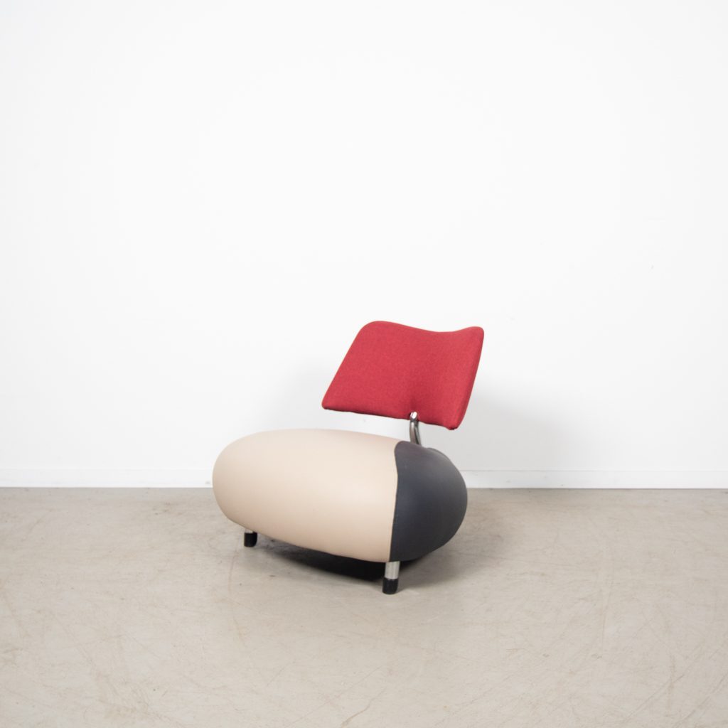Leolux Pallone Pa Fauteuil Beige/Grijs/Rood Leer - Image 3