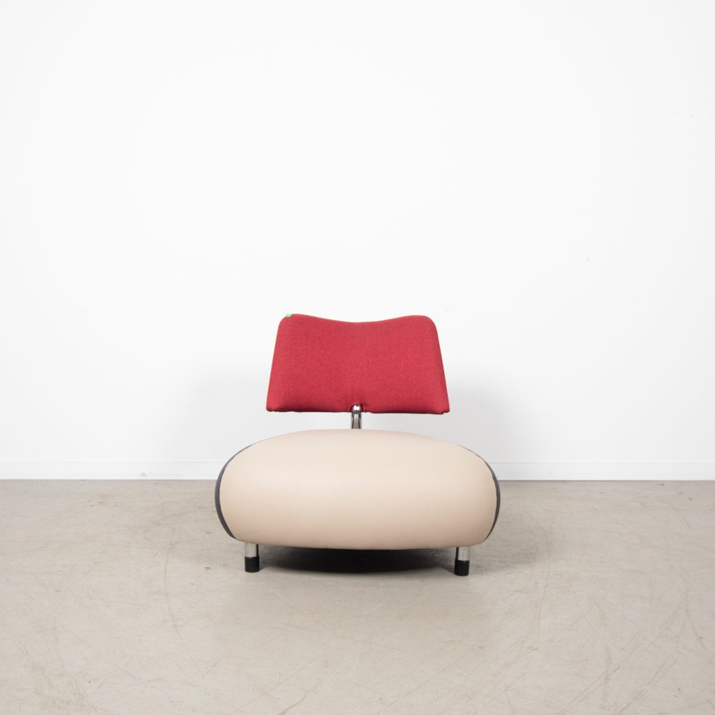 Leolux Pallone Pa Fauteuil Beige/Grijs/Rood Leer - Image 2