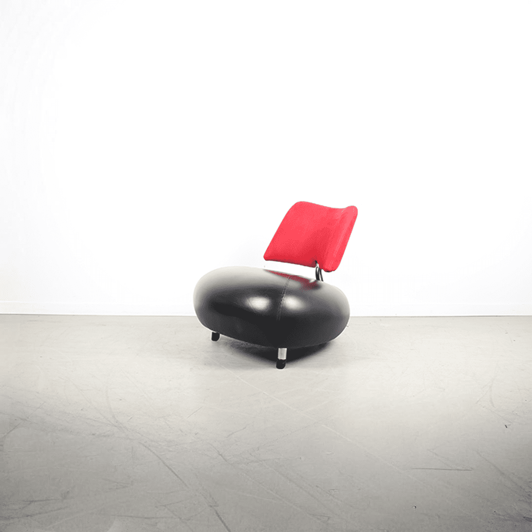 Leolux Pallone Fauteuil Zwart Leer/Rood Stof - Chroom - Image 3