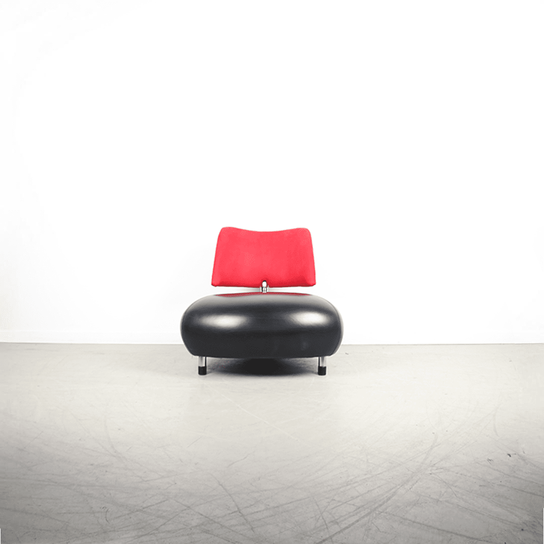 Leolux Pallone Fauteuil Zwart Leer/Rood Stof - Chroom - Image 2