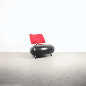 Leolux Pallone Fauteuil Zwart Leer/Rood Stof - Chroom
