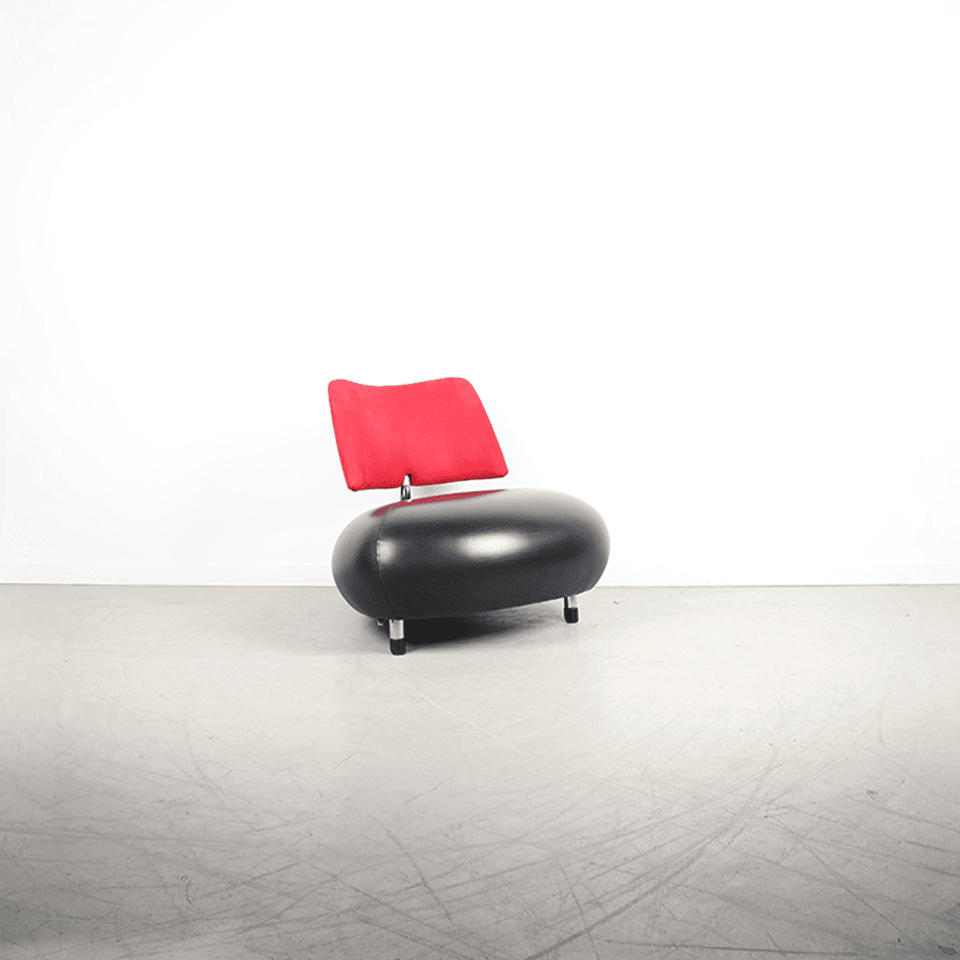 Leolux Pallone Fauteuil Zwart Leer/Rood Stof - Chroom