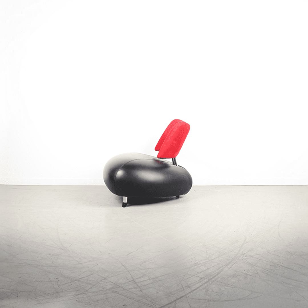 Leolux Pallone Fauteuil Zwart Leer/Rood Stof - Chroom - Image 5