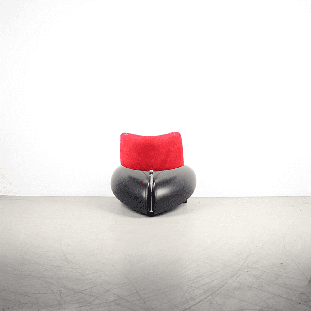 Leolux Pallone Fauteuil Zwart Leer/Rood Stof - Chroom - Image 4