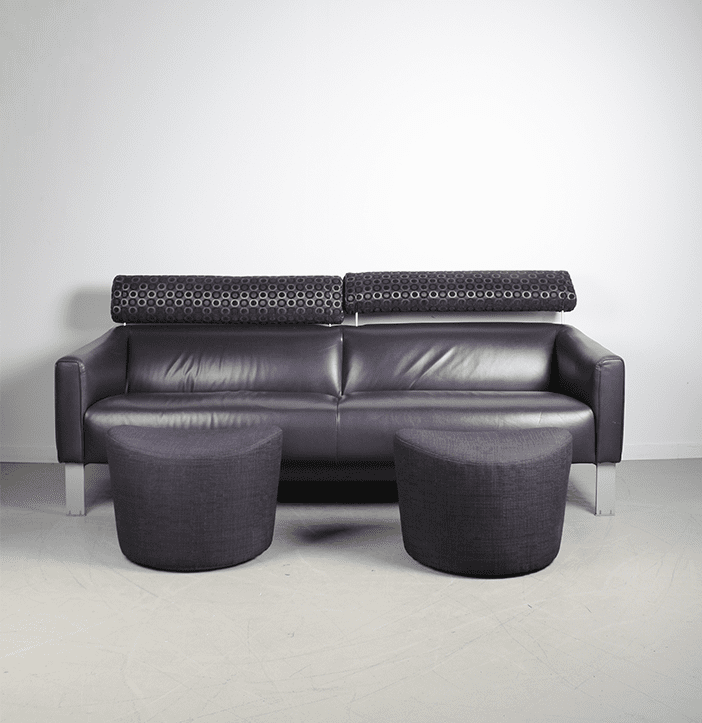 Leolux Patachou Bank Paars Leer + Hocker