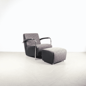 Leolux Scylla Laag Fauteuil Grijs Stof + Hocker