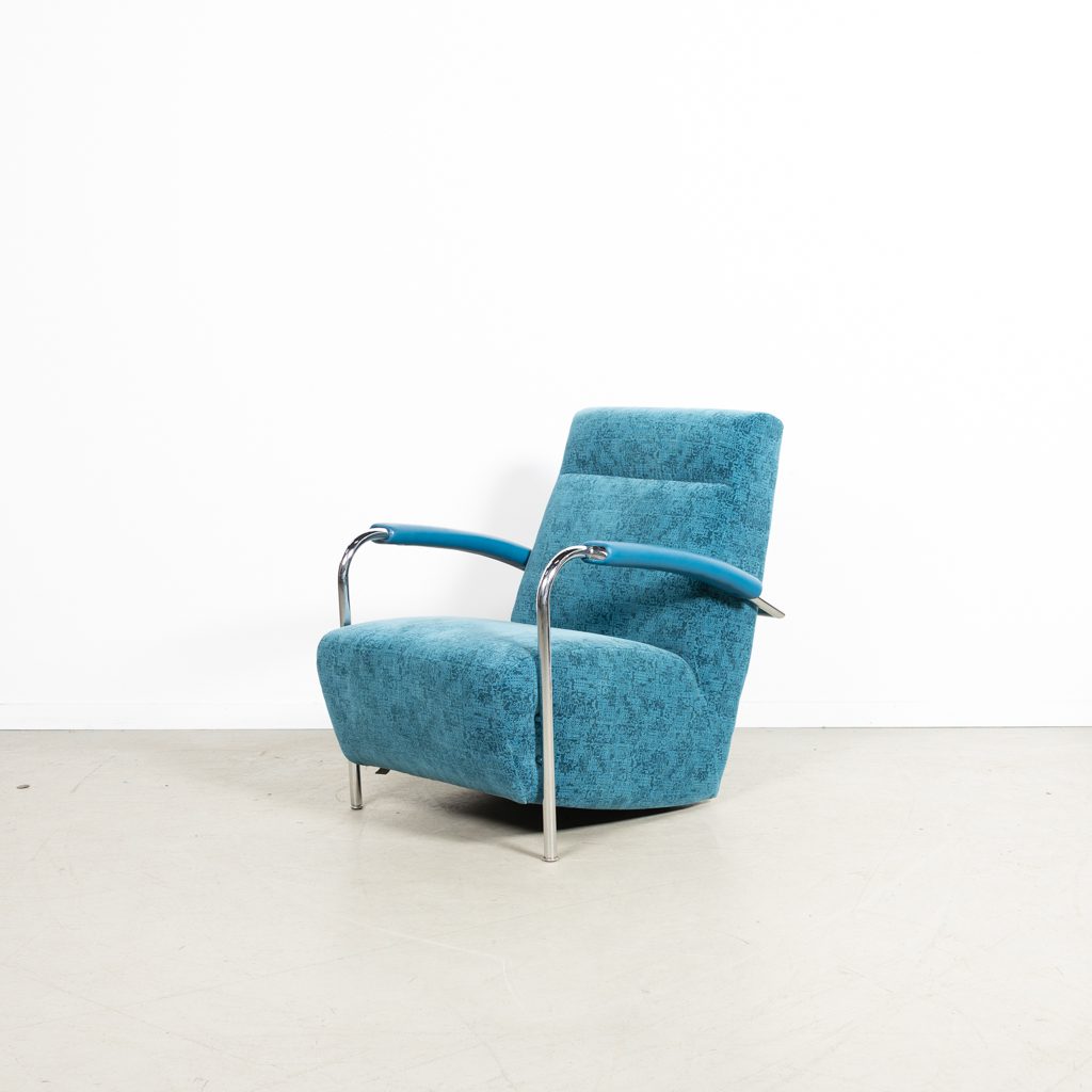 Leolux Scylla Hoog Fauteuil Blauw Patroon Stof - Image 3