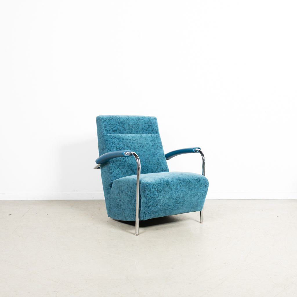 Leolux Scylla Hoog Fauteuil Blauw Patroon Stof