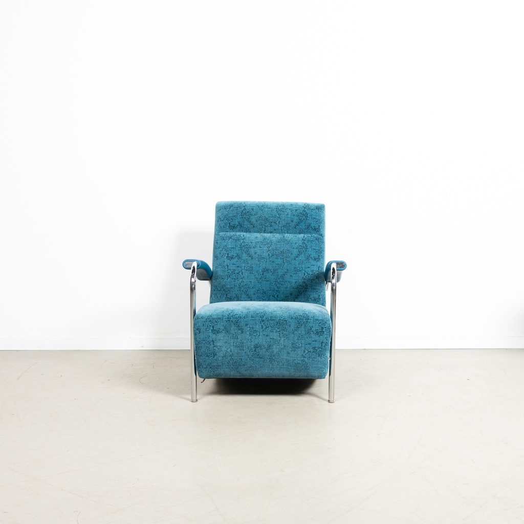 Leolux Scylla Hoog Fauteuil Blauw Patroon Stof - Image 2