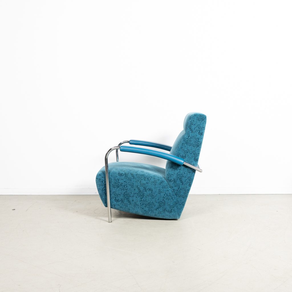 Leolux Scylla Hoog Fauteuil Blauw Patroon Stof - Image 4