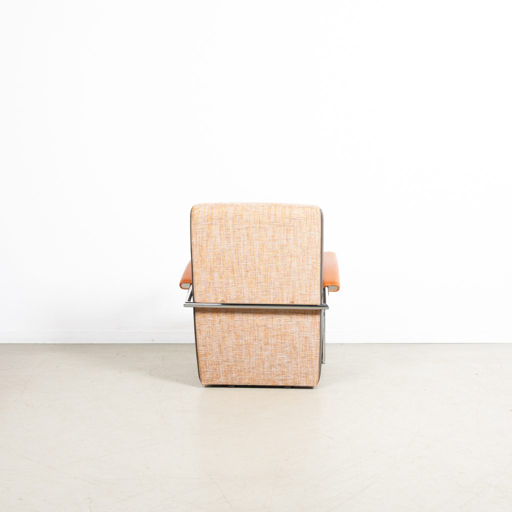 Leolux Scylla Hoog Fauteuil Oranje/Grijs Stof/Leer + Hocker - Image 5