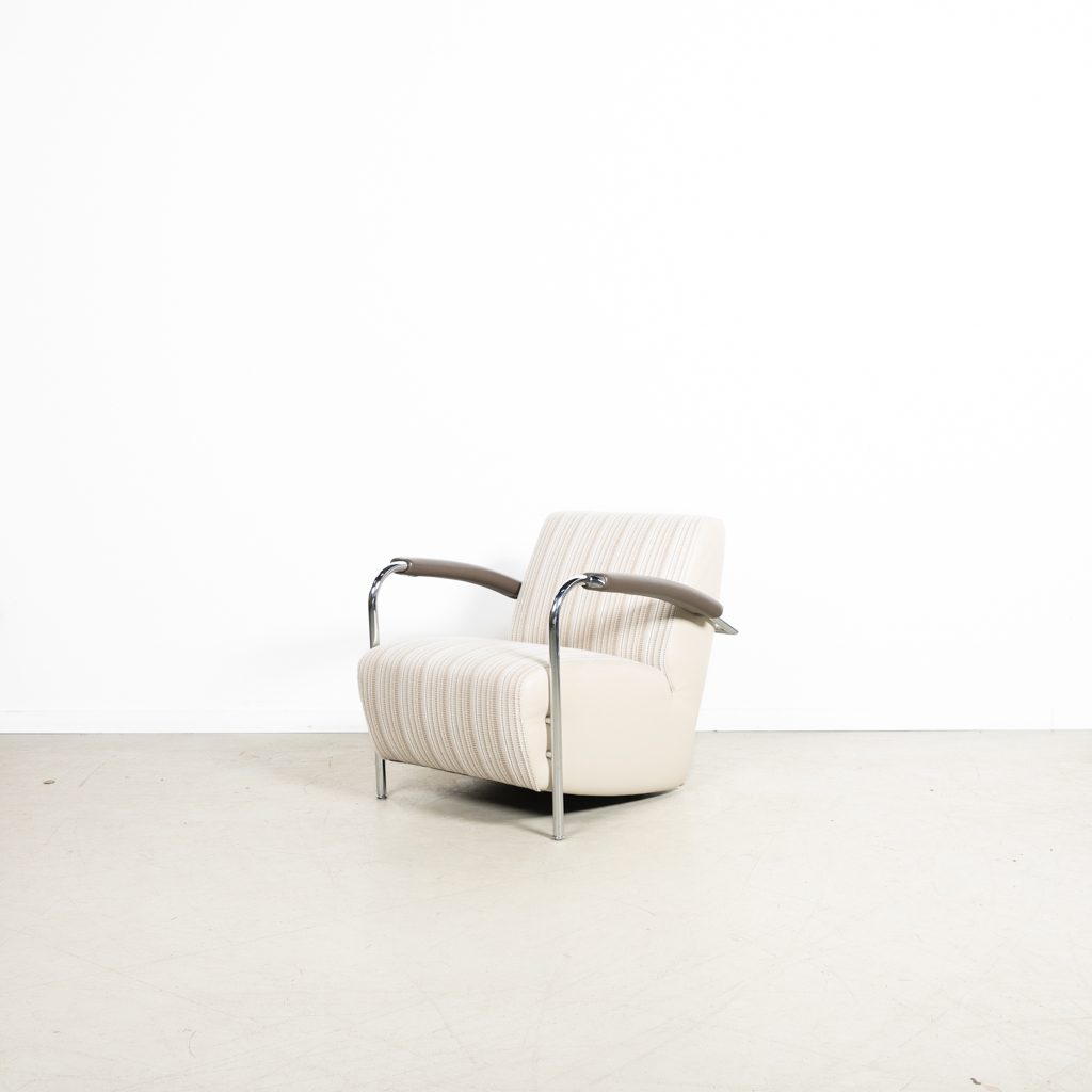 Leolux Scylla Laag Fauteuil Crème Gestreept Stof/Leer - Image 4