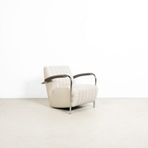 Leolux Scylla Laag Fauteuil Crème Gestreept Stof/Leer