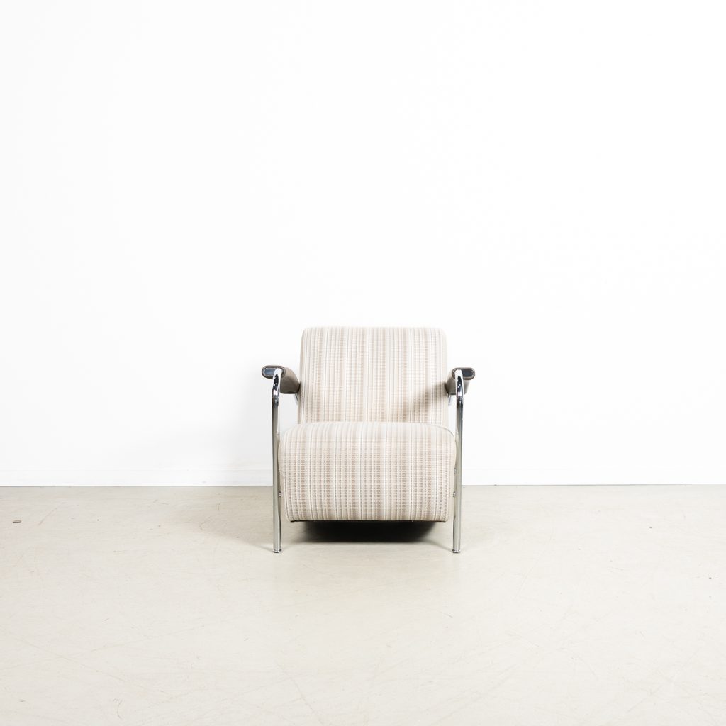 Leolux Scylla Laag Fauteuil Crème Gestreept Stof/Leer - Image 2