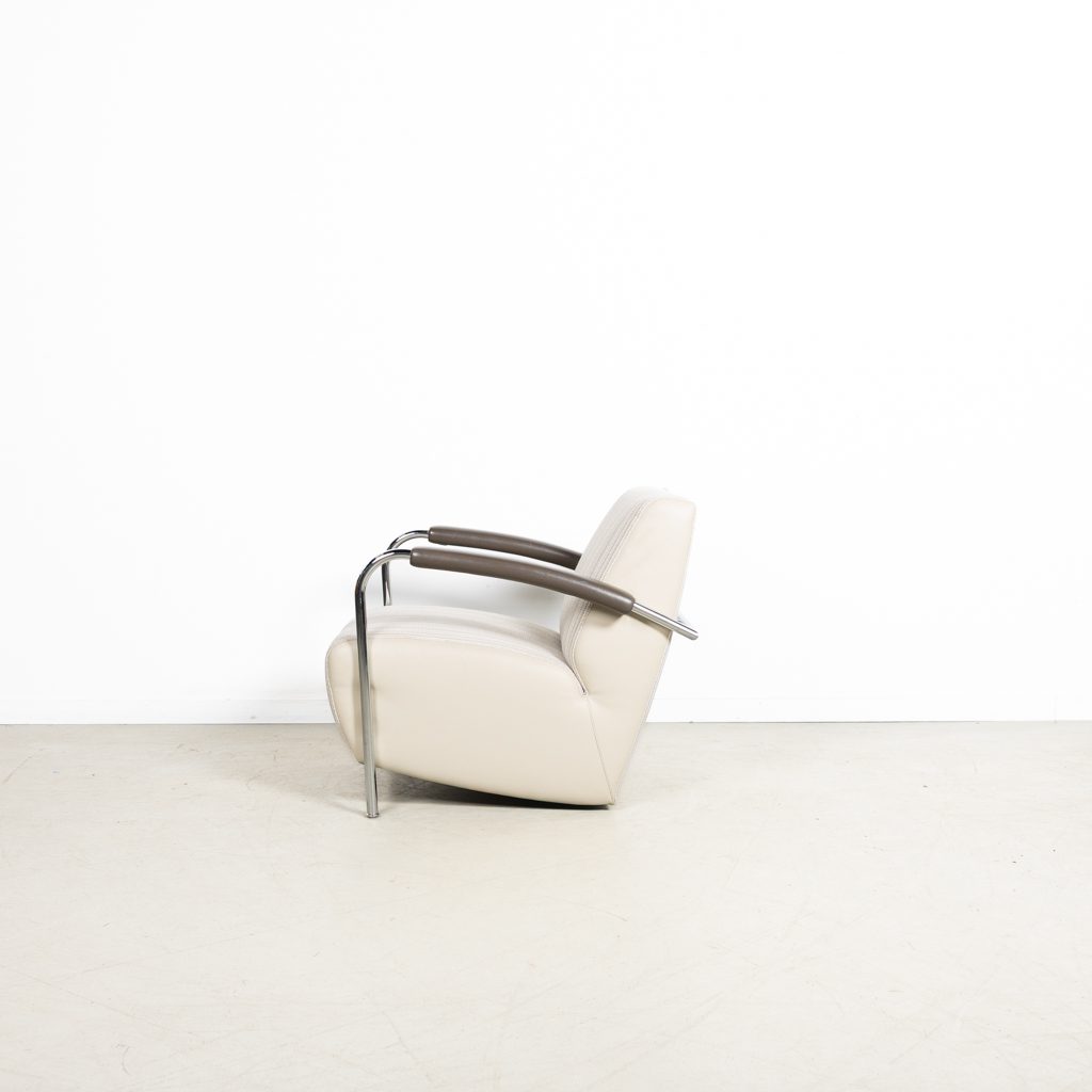 Leolux Scylla Laag Fauteuil Crème Gestreept Stof/Leer - Image 3