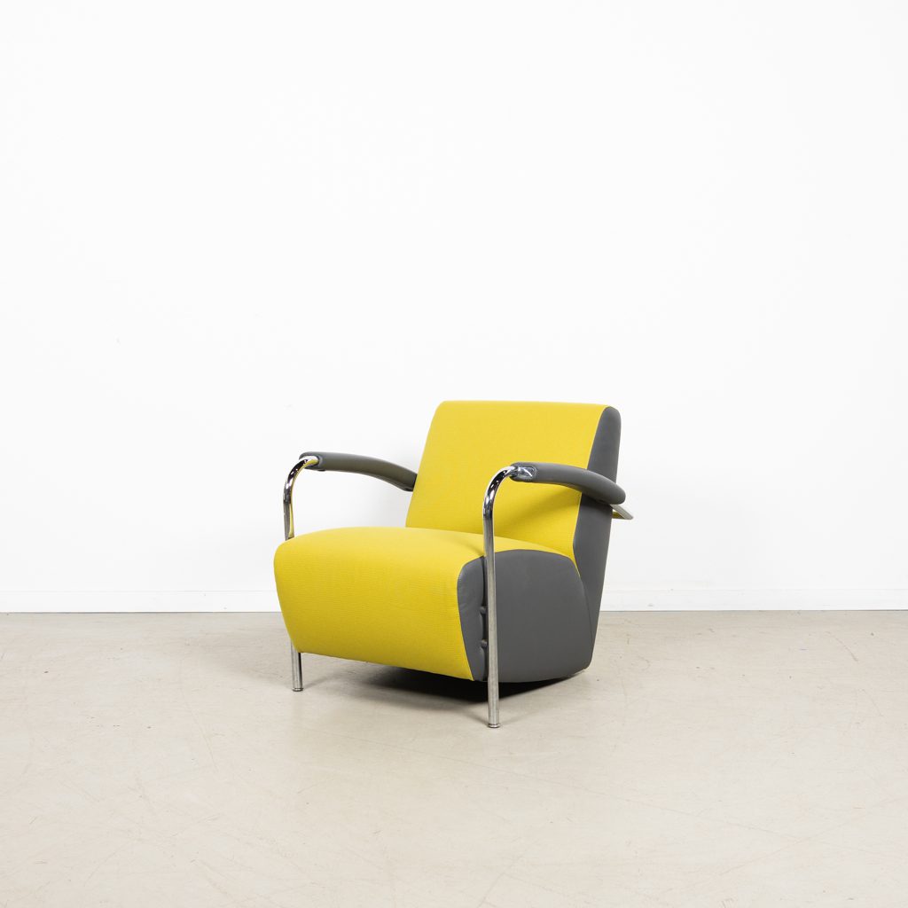 Leolux Scylla Laag Fauteuil Geel/Grijs Stof/Leer - Image 3