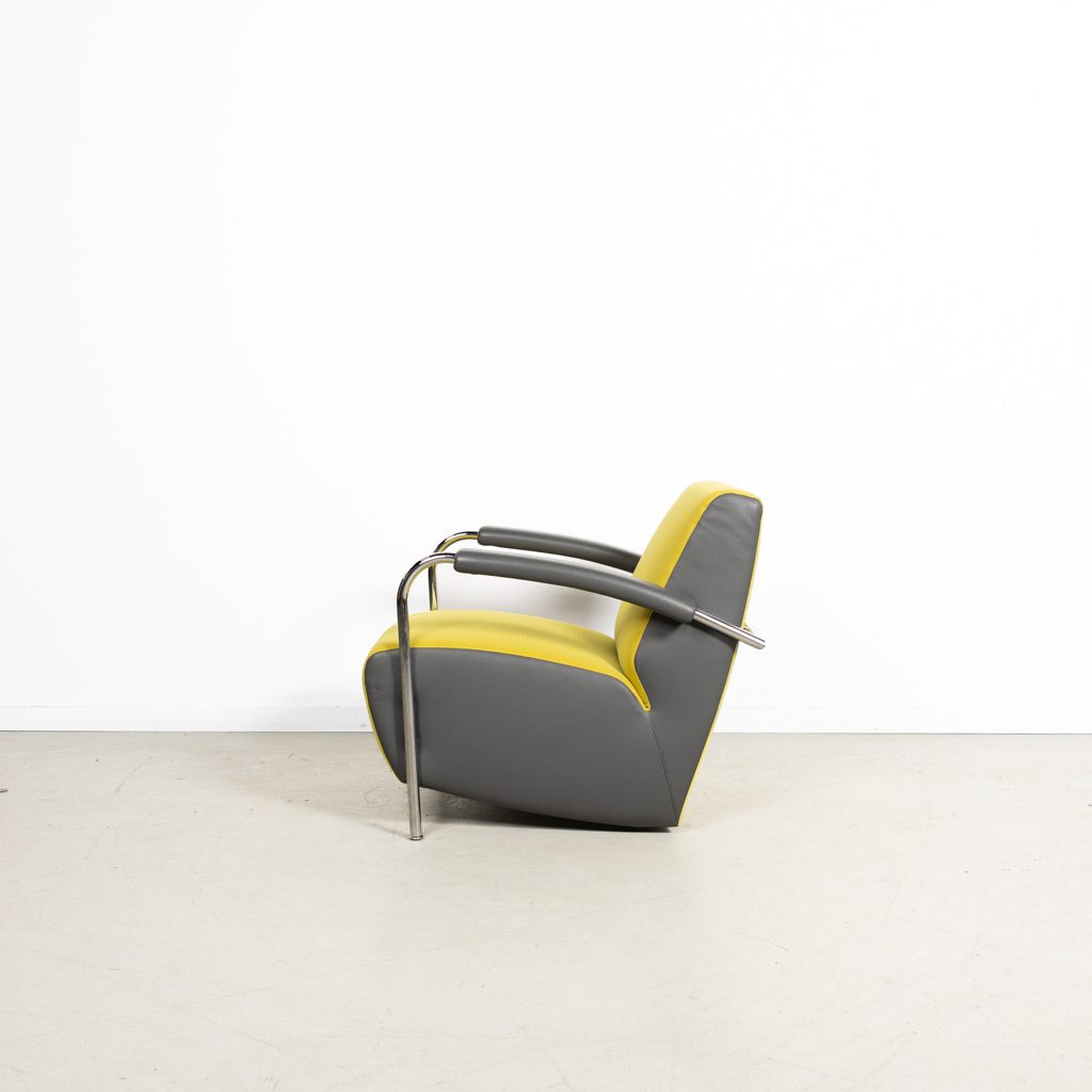 Leolux Scylla Laag Fauteuil Geel/Grijs Stof/Leer - Image 4