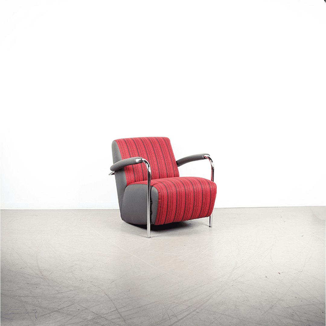 Leolux Scylla Laag Fauteuil Rood/Grijs Stof/Leer - Chroom