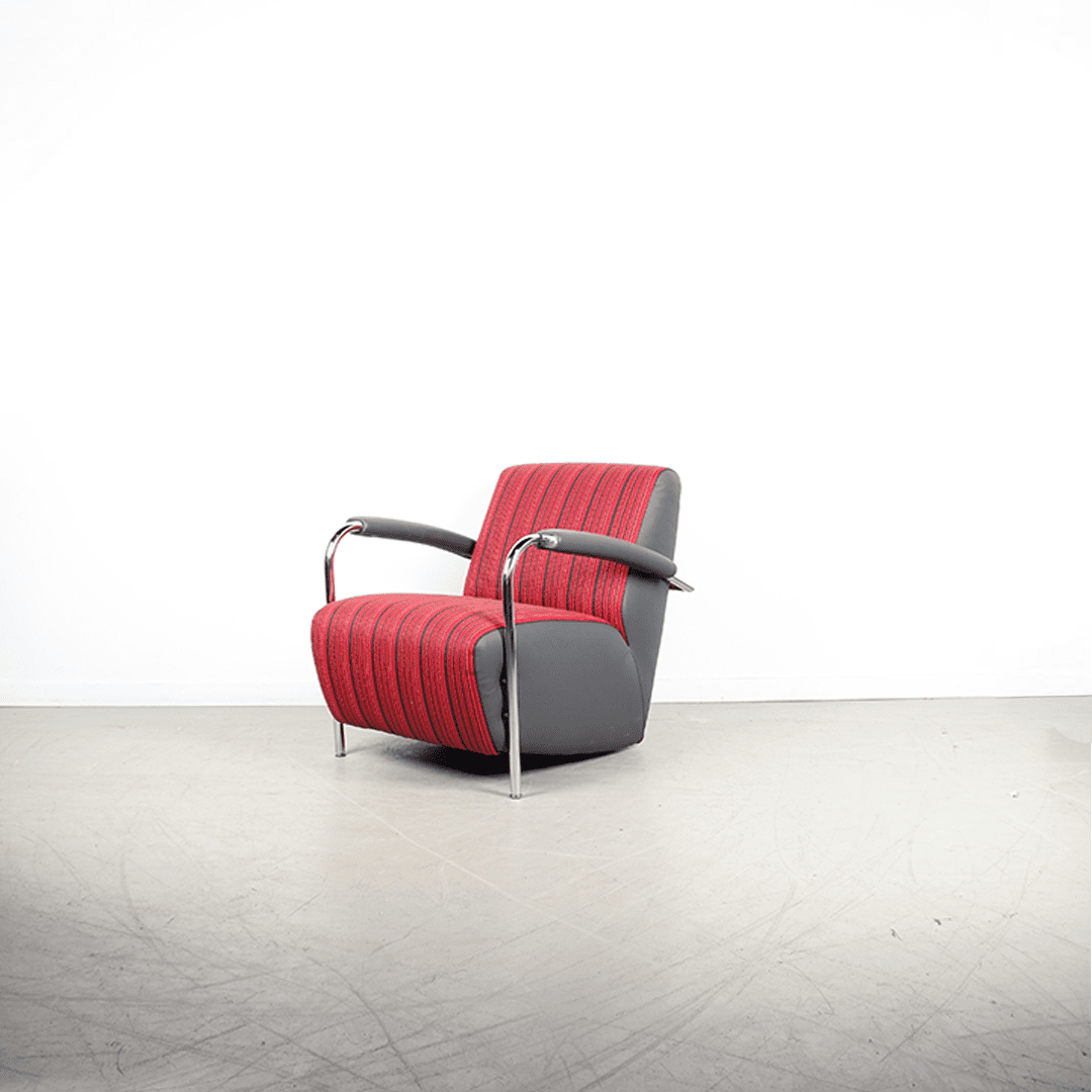 Leolux Scylla Laag Fauteuil Rood/Grijs Stof/Leer - Chroom - Image 3