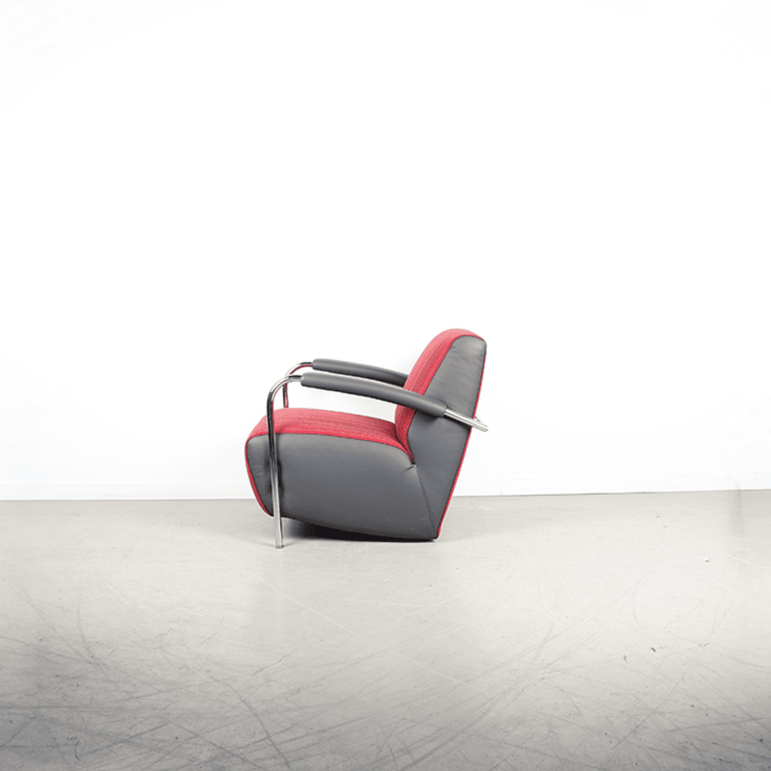 Leolux Scylla Laag Fauteuil Rood/Grijs Stof/Leer - Chroom - Image 4