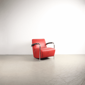 Leolux Scylla Laag Fauteuil Rood Leer - Chroom