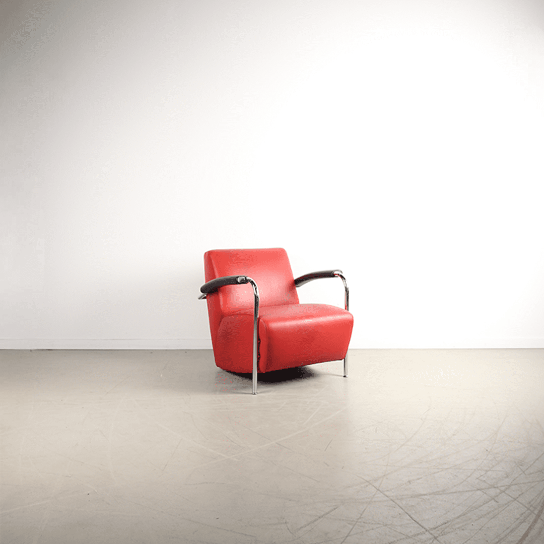 Leolux Scylla Laag Fauteuil Rood Leer - Chroom
