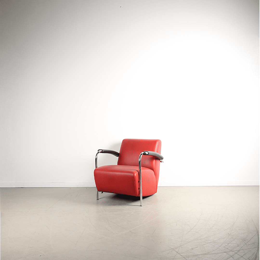 Leolux Scylla Laag Fauteuil Rood Leer - Chroom - Image 3