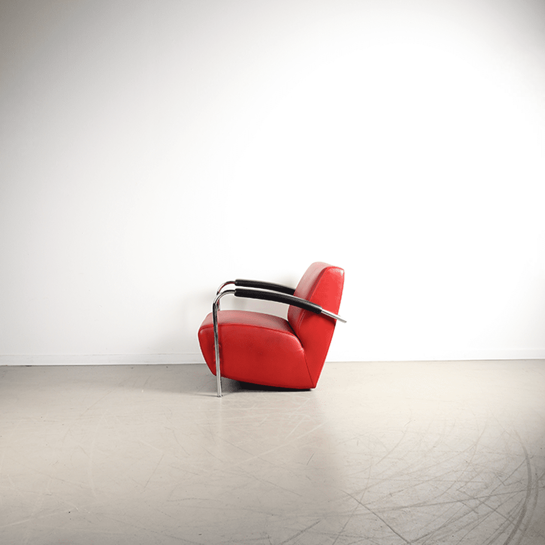Leolux Scylla Laag Fauteuil Rood Leer - Chroom - Image 4