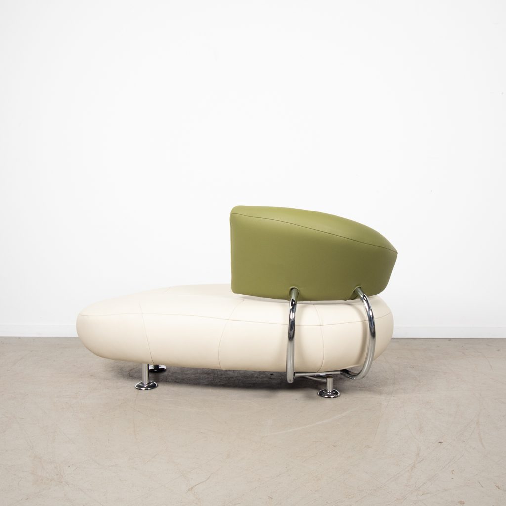 Leolux Kikko Chaise Longue Fauteuil Wit/Groen Leer - Image 5