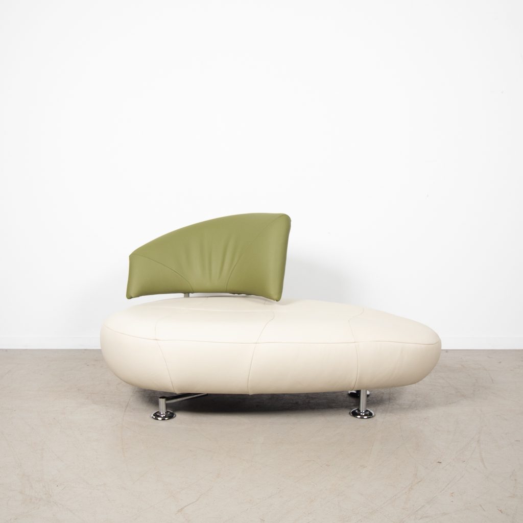 Leolux Kikko Chaise Longue Fauteuil Wit/Groen Leer