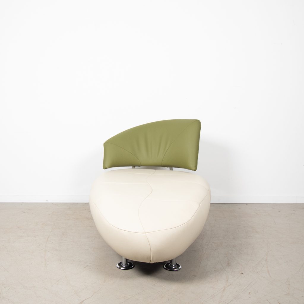 Leolux Kikko Chaise Longue Fauteuil Wit/Groen Leer - Image 3