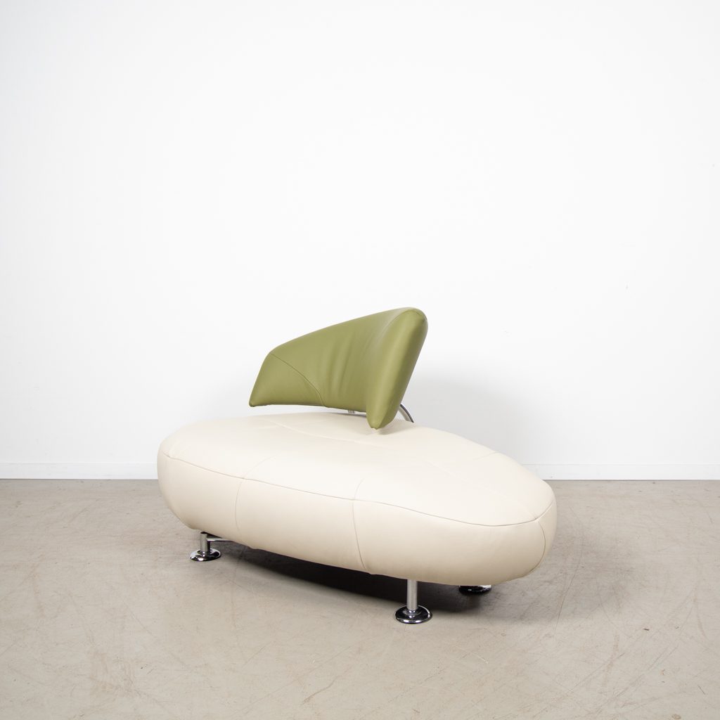 Leolux Kikko Chaise Longue Fauteuil Wit/Groen Leer - Image 4