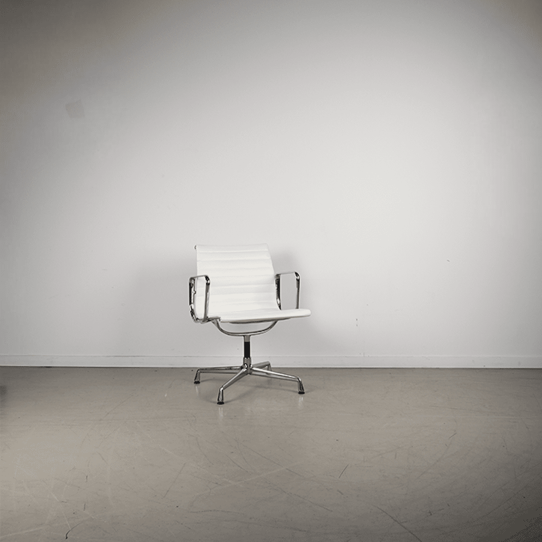 Vitra Eames EA 107 Stoel Wit Leer - Chroom