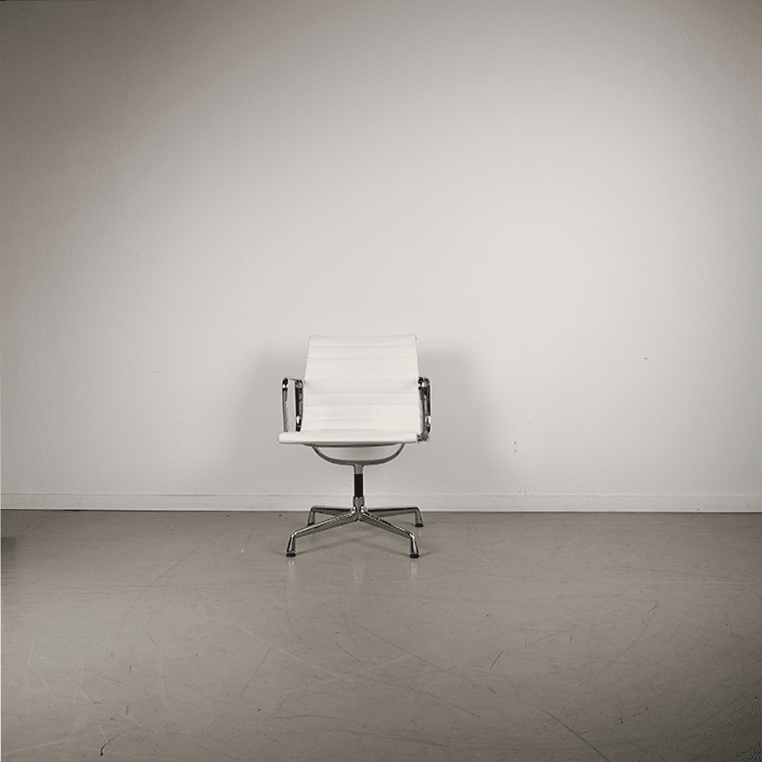 Vitra Eames EA 107 Stoel Wit Leer - Chroom - Image 2