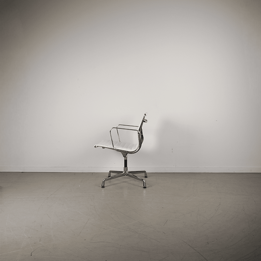 Vitra Eames EA 107 Stoel Wit Leer - Chroom - Image 4