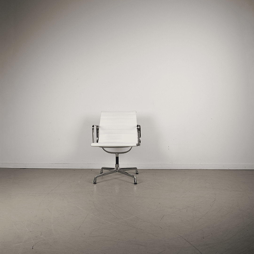 Vitra Eames EA 108 Stoel Wit Leer - Chroom - Image 2
