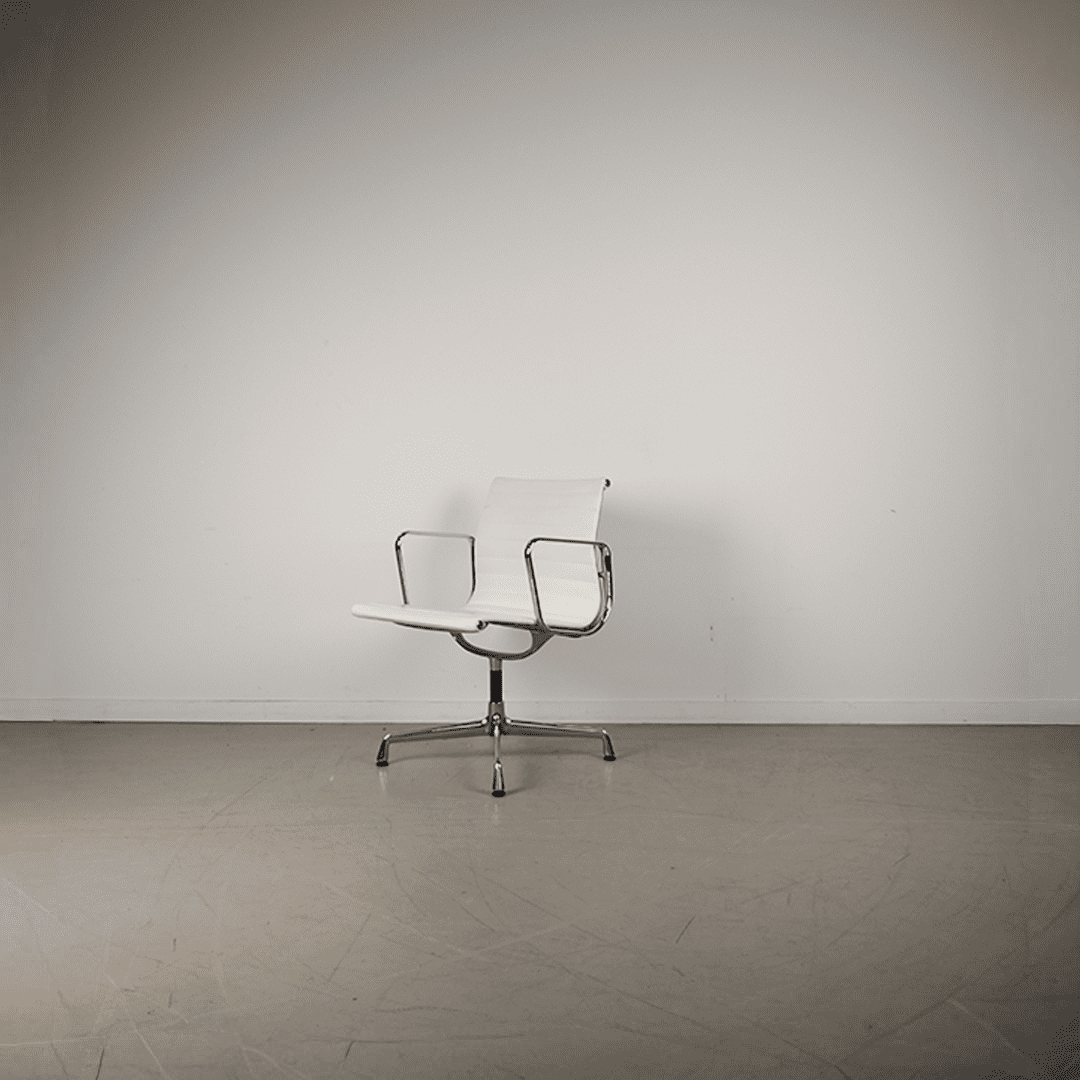 Vitra Eames EA 108 Stoel Wit Leer - Chroom - Image 3