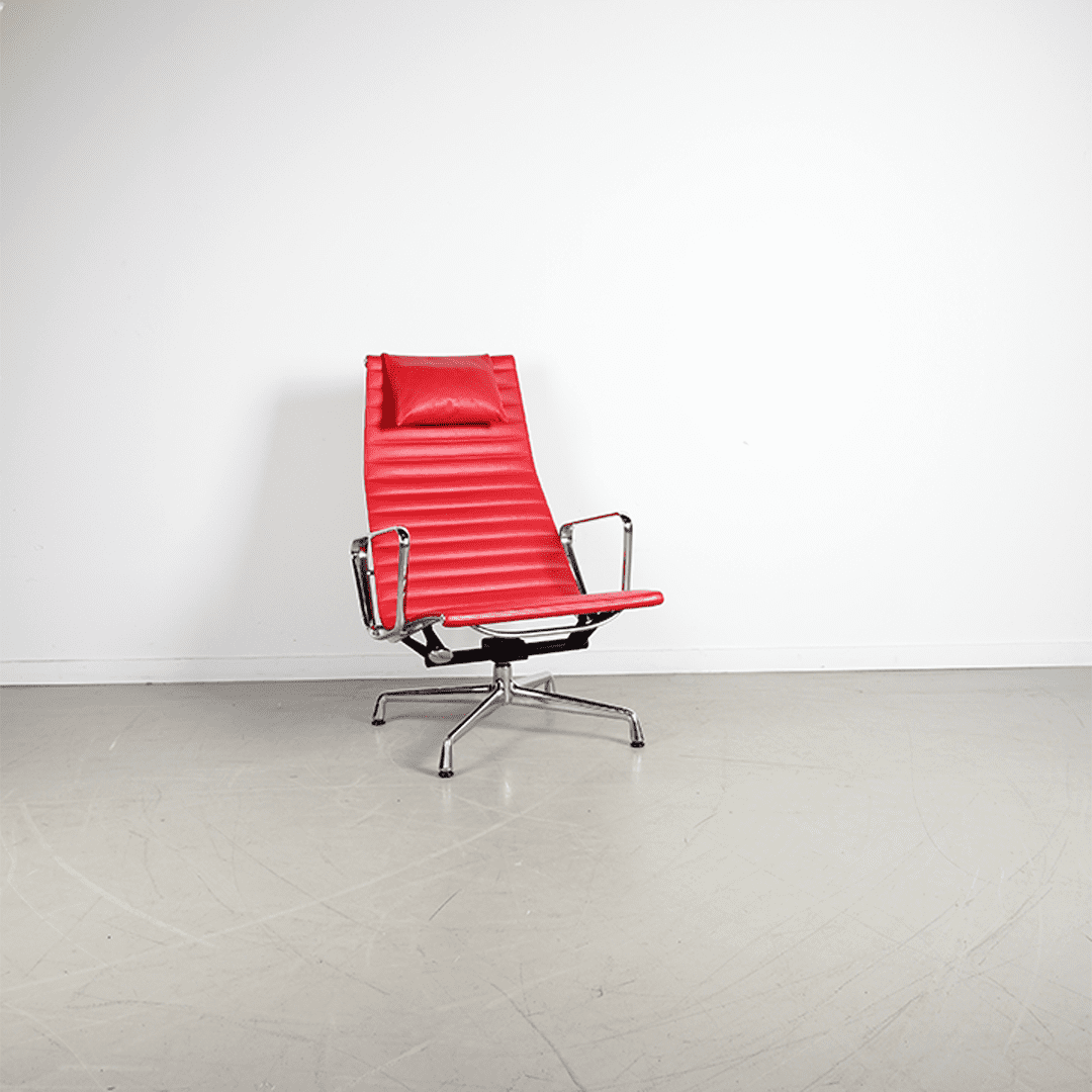 Vitra Eames EA 124 Fauteuil Rood Leer - Chroom + Hocker - Image 2