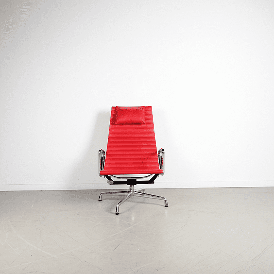 Vitra Eames EA 124 Fauteuil Rood Leer - Chroom + Hocker - Image 3