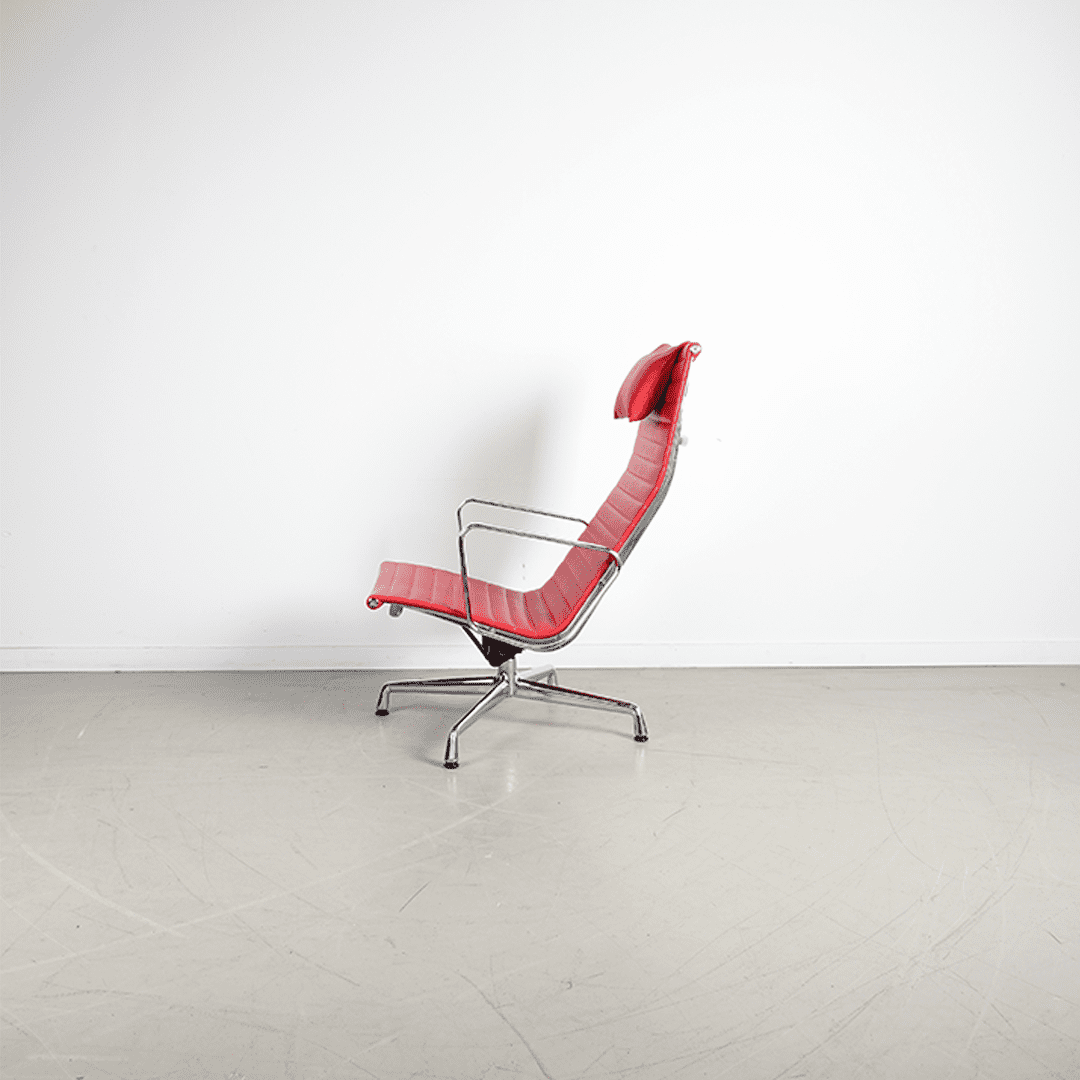 Vitra Eames EA 124 Fauteuil Rood Leer - Chroom + Hocker - Image 5
