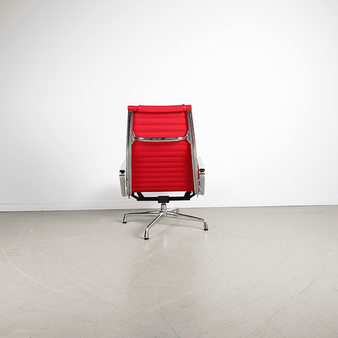 Vitra Eames EA 124 Fauteuil Rood Leer - Chroom + Hocker - Image 6