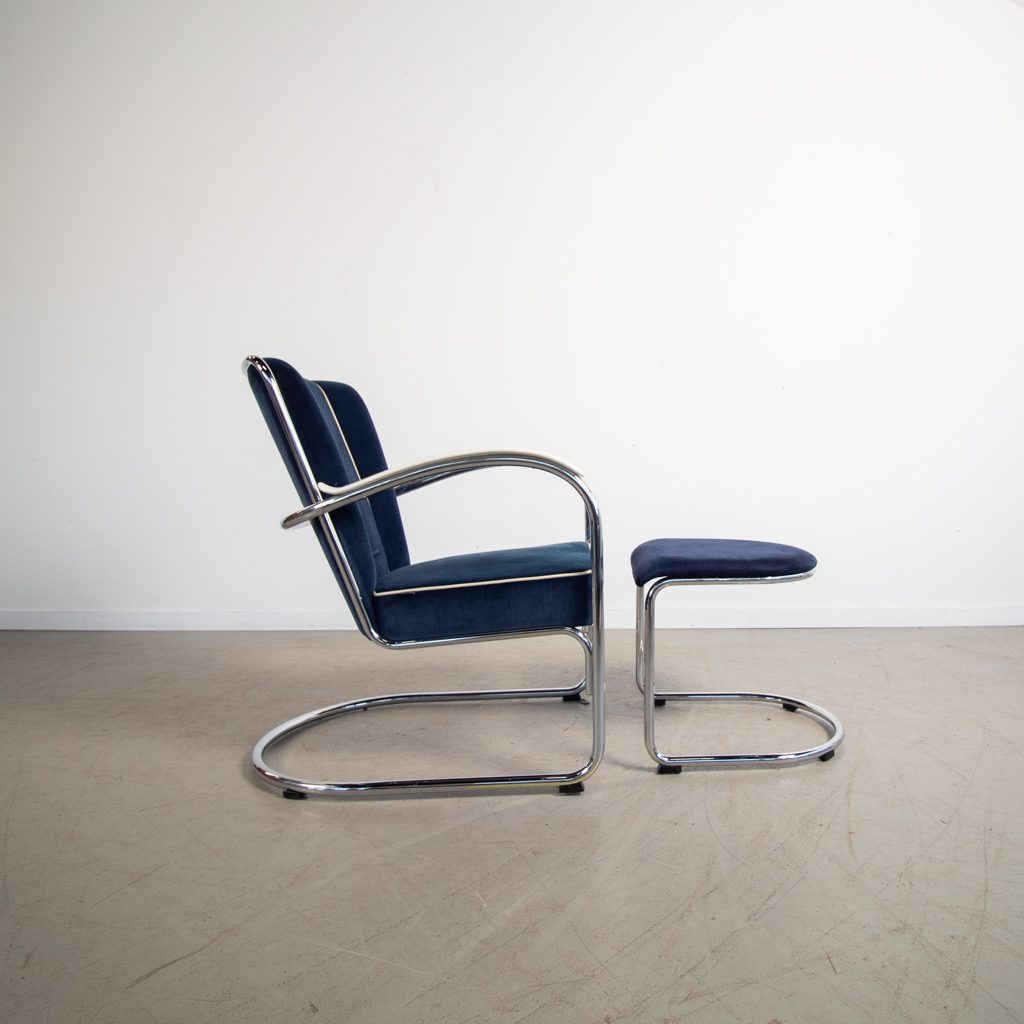 Gispen 412 Fauteuil Blauw Stof + Hocker - Image 2