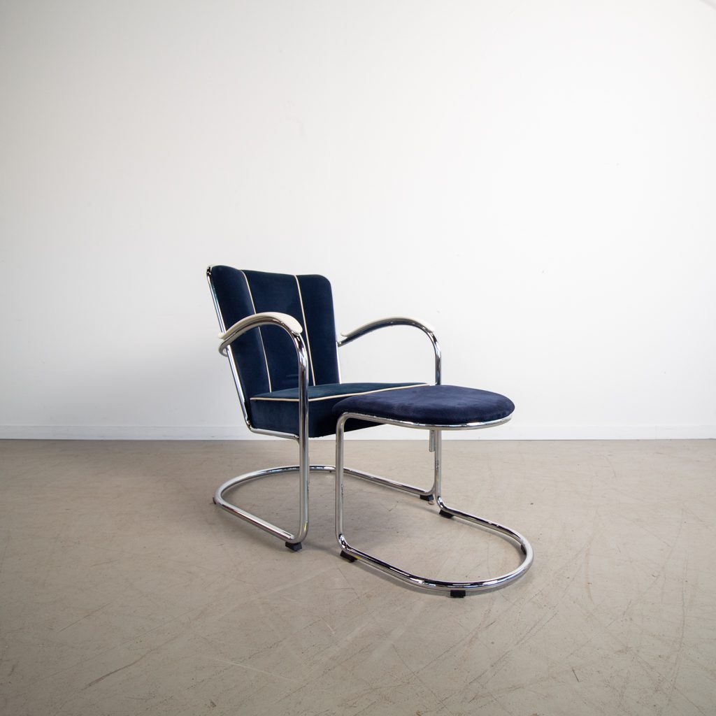 Gispen 412 Fauteuil Blauw Stof + Hocker